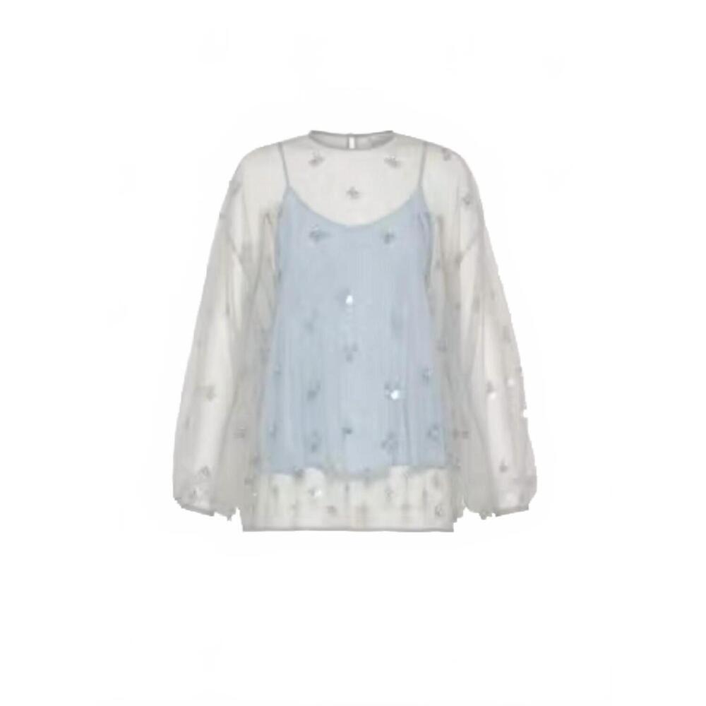 NEW FORTE FORTE women's sequin floral top in plume